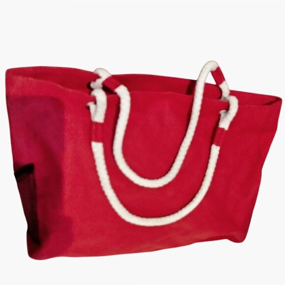 Handbags - Red Canvas Drawstring Tote Bag Beachy Coastal